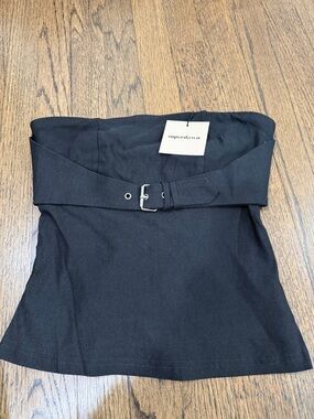 superdown Black Strapless Tube Top with Belt Accent